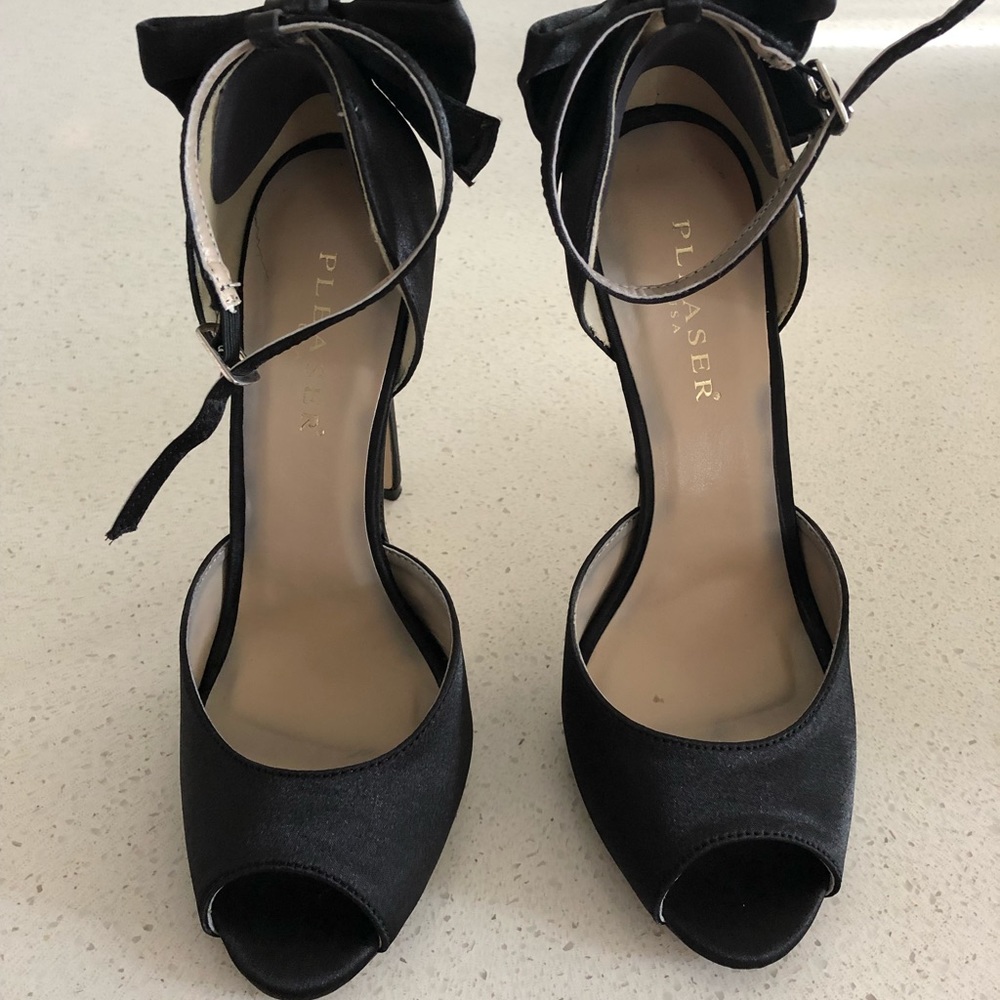 Satin Peep Toe Black Heels